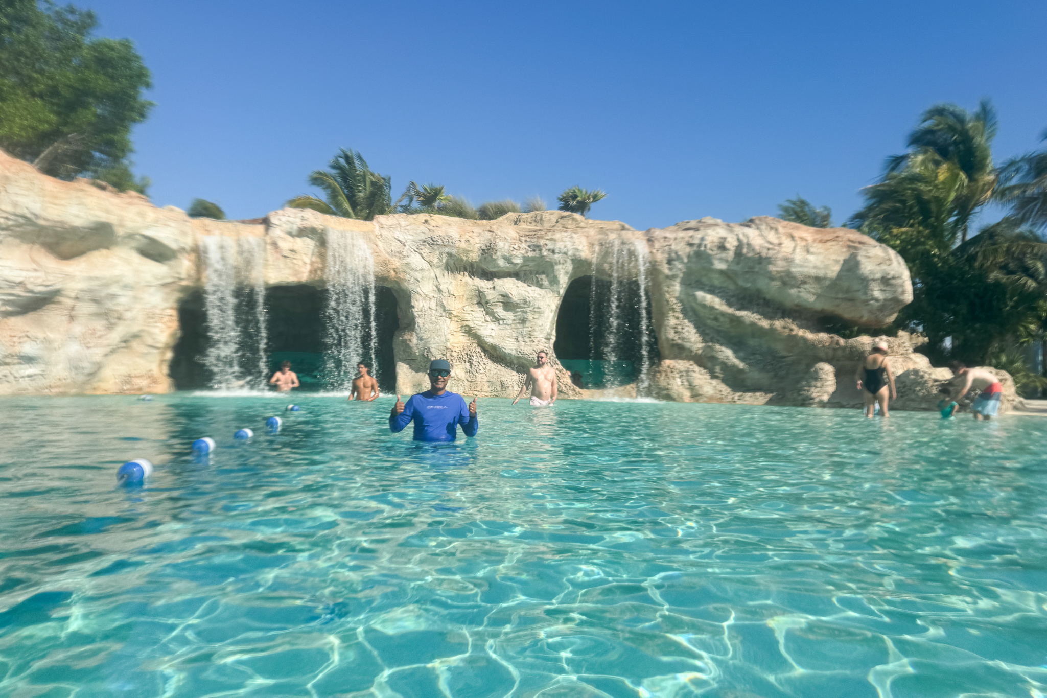 waterfalls at Dean's Blue Hole pool at Baha Mar