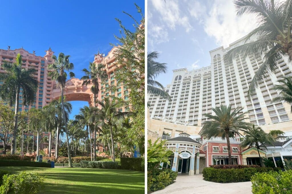 side by side pictures of Baha Mar and Atlantis