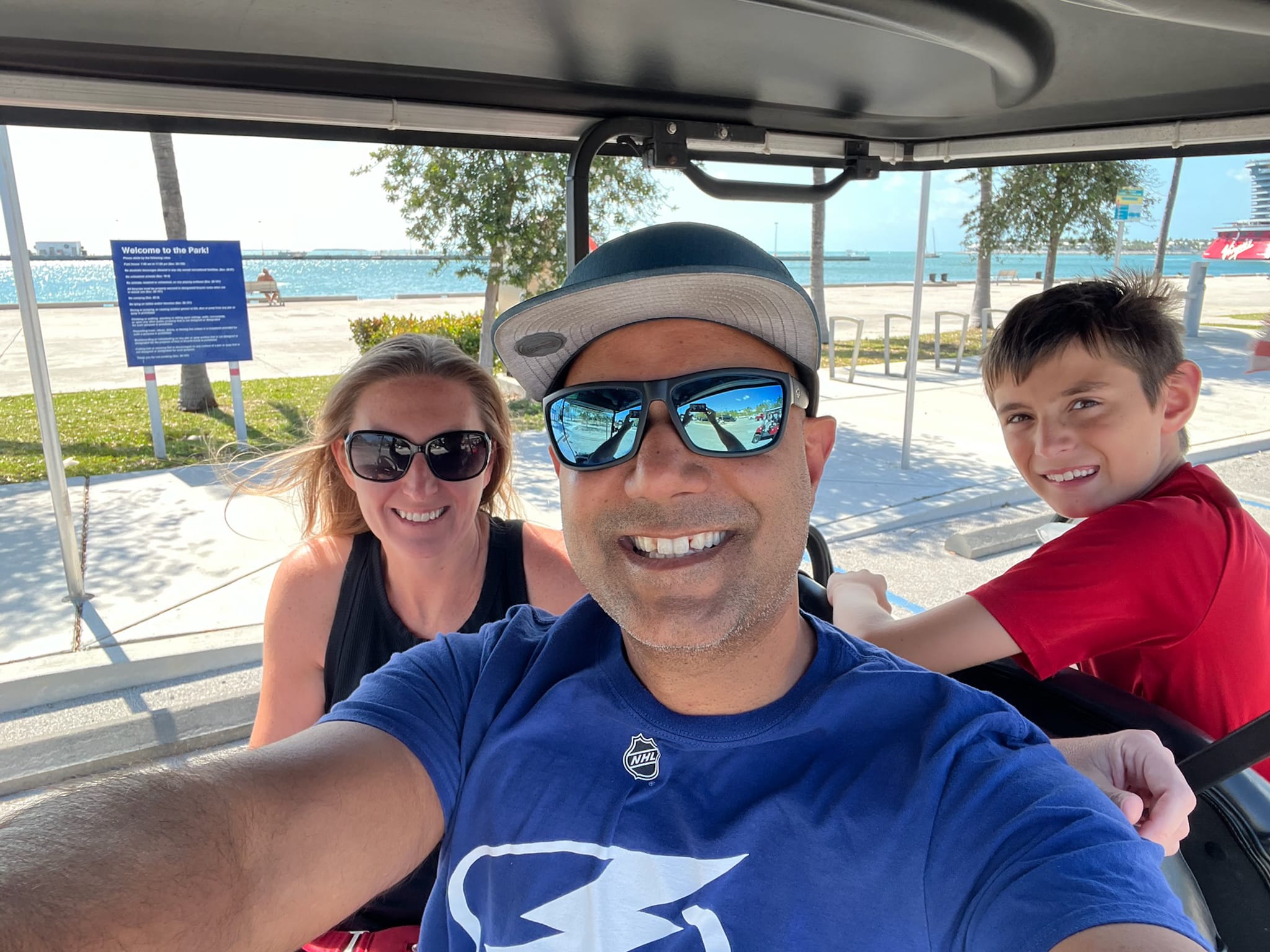 our whole family in our golf cart in Key West