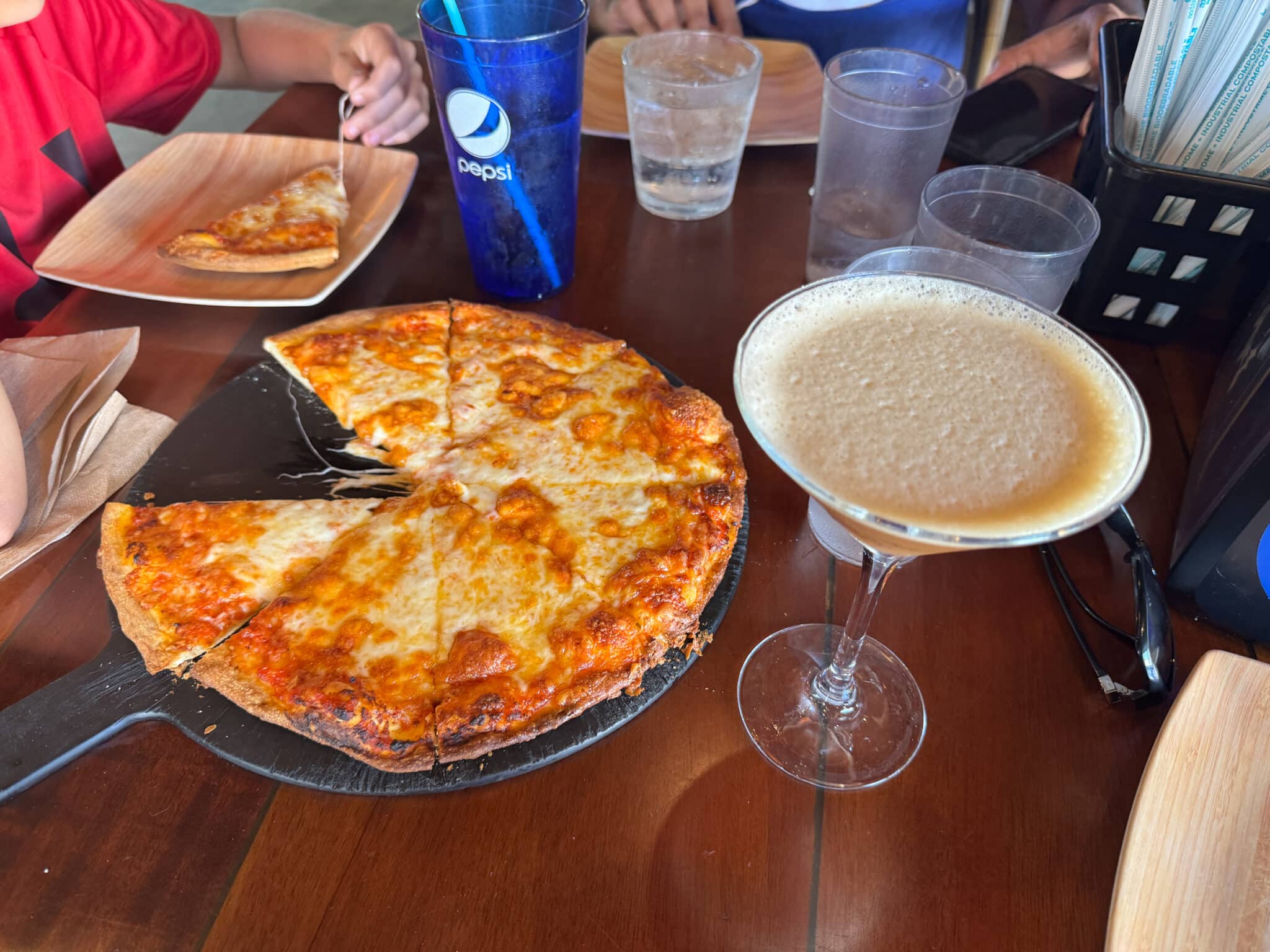pizza and drinks at Island Dog's Bar in Key West