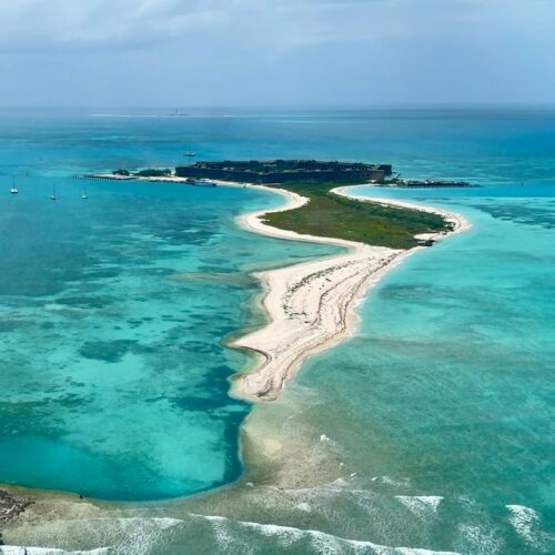 overhead view of Dry Tortugas from the sea plane