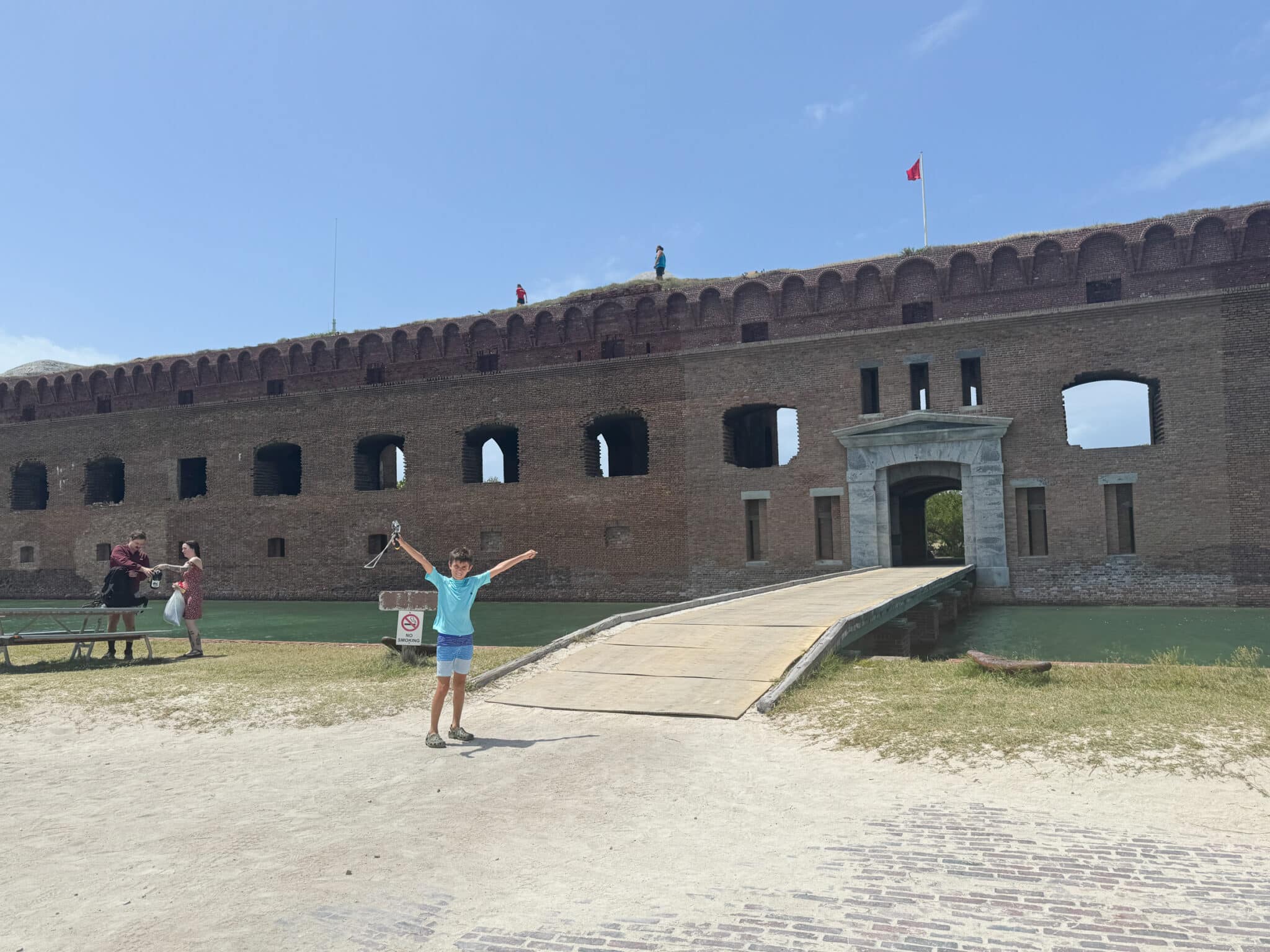 my son in front of Fort Jefferson at Dry Tortugas