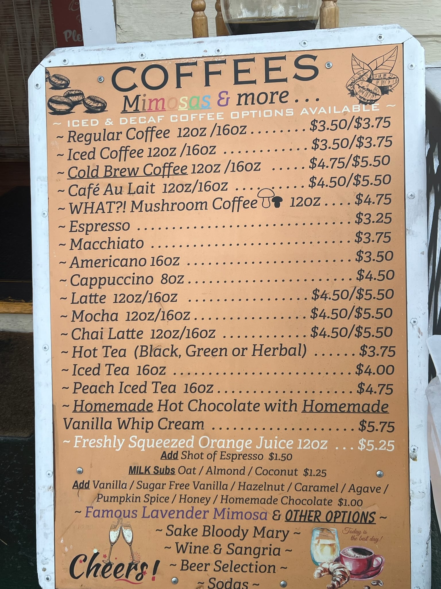 coffee menu at La Grignote