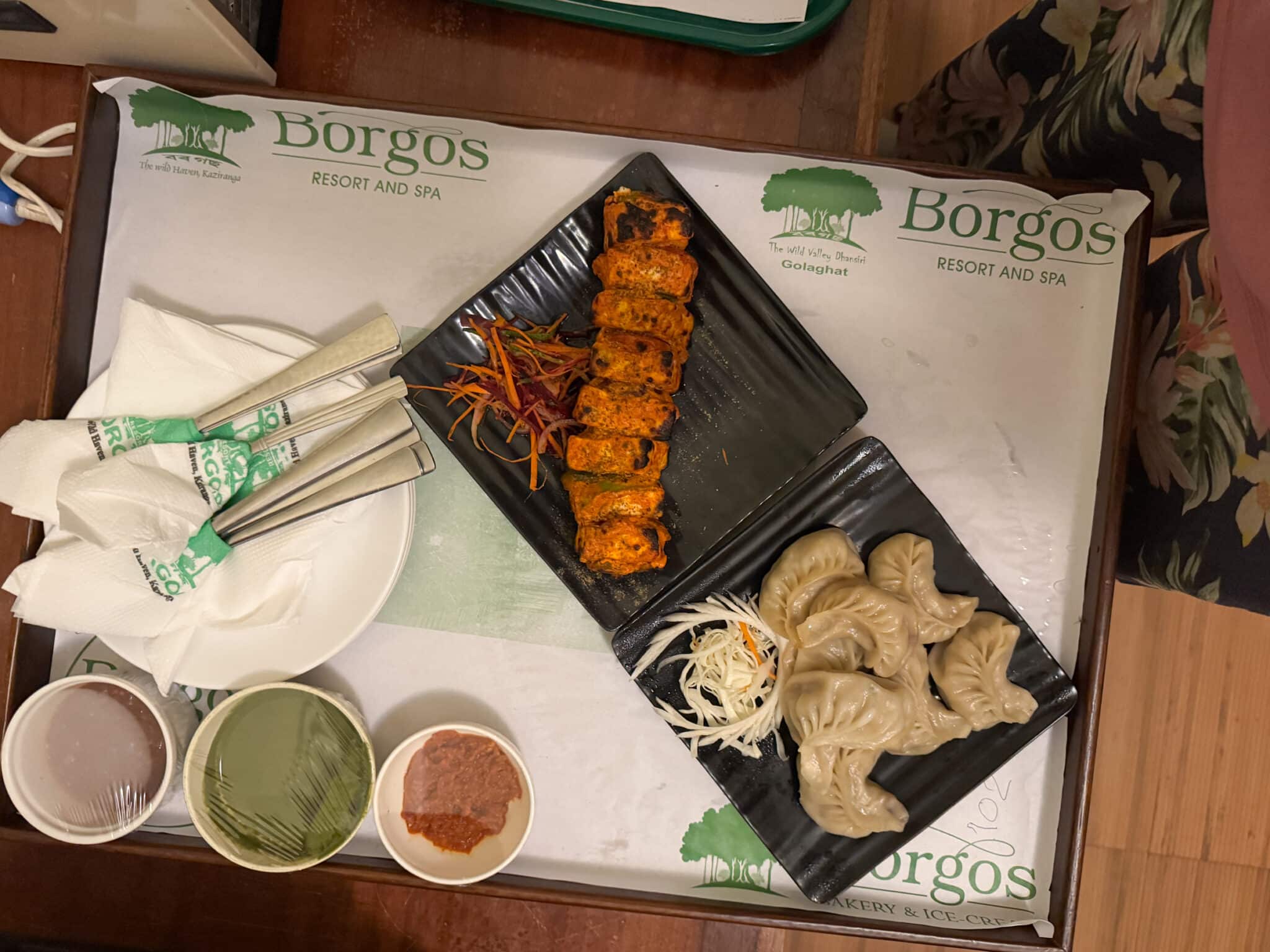 my room service meal at Hotel Borgos in Kaziranga