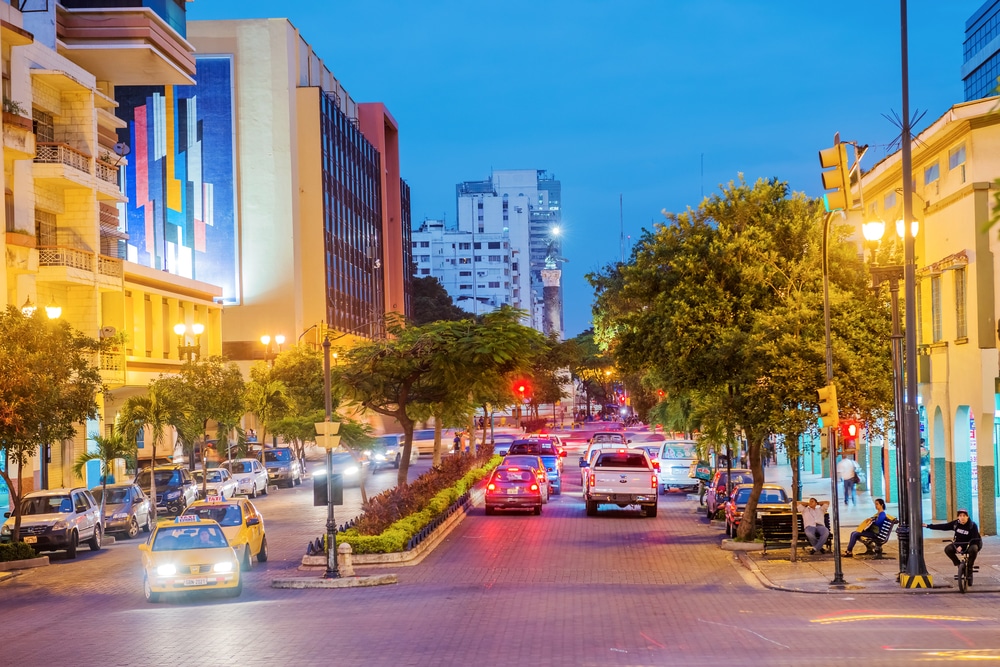 nigh traffic in Guayaquil Night traffic in central Guayaquil leading to Independence Monument