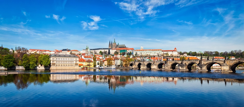 Charles bridge over Vltava river and Gradchany Prague Castle