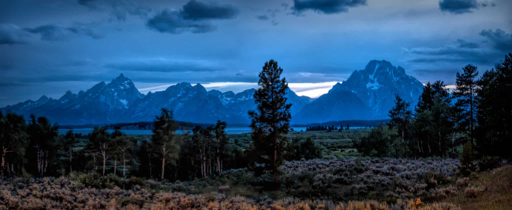 nighttime view of Grand Teton National Park from our balcony