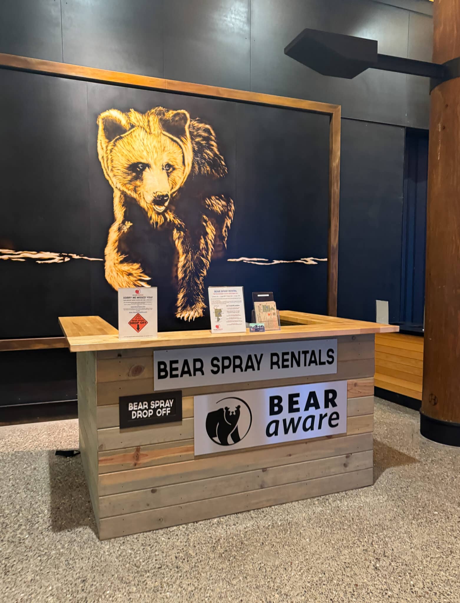 Bear Aware kiosk where we rented the bear spray