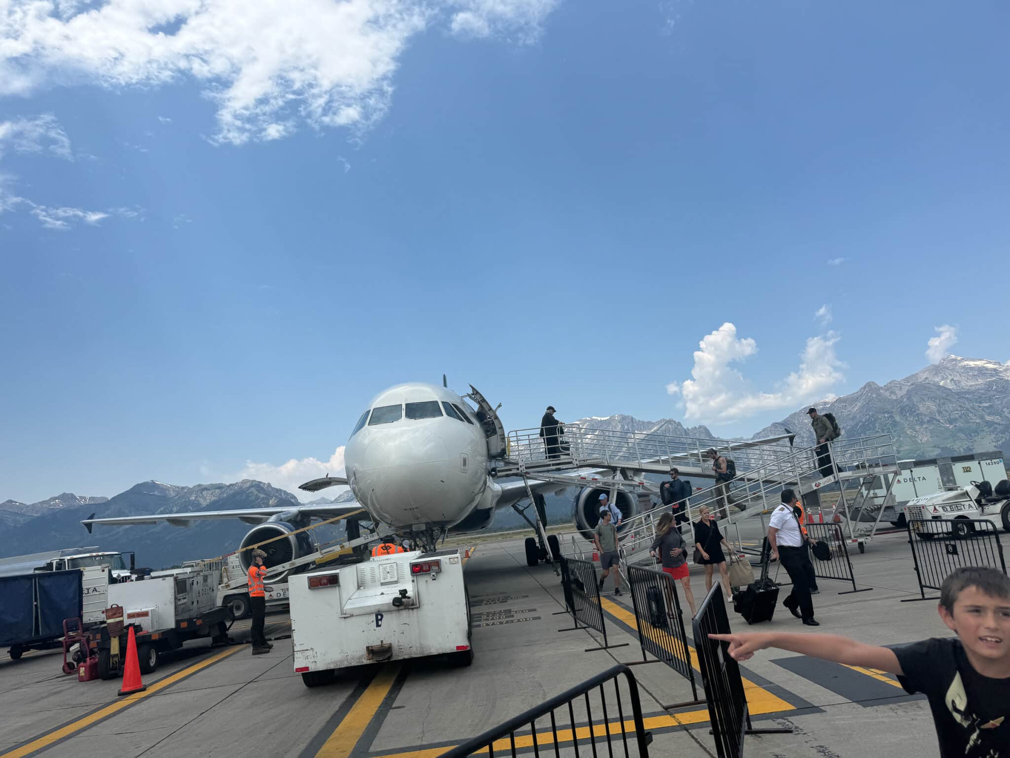 deplaning onto the tarmac at Jackson Hole airport