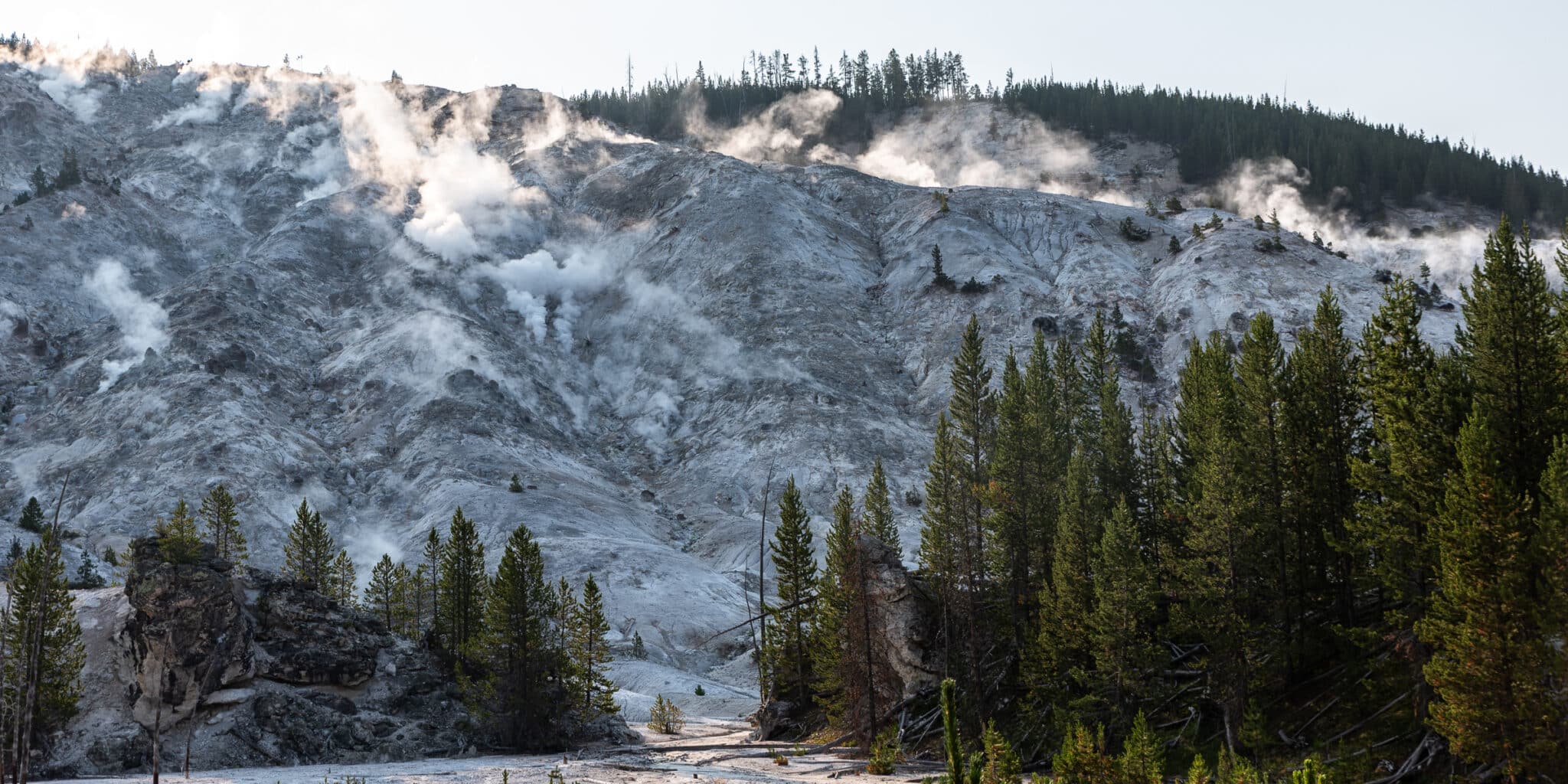 smoke coming from Roaring Mountain at Yellowstone National Park