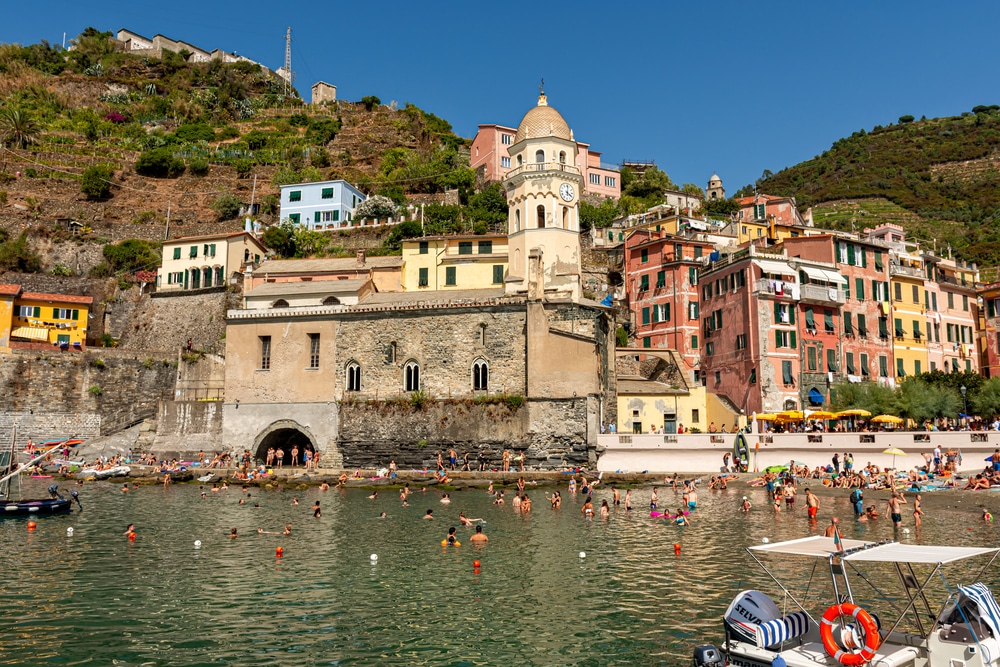 harbor with colorful traditional houses and Santa Margherita di