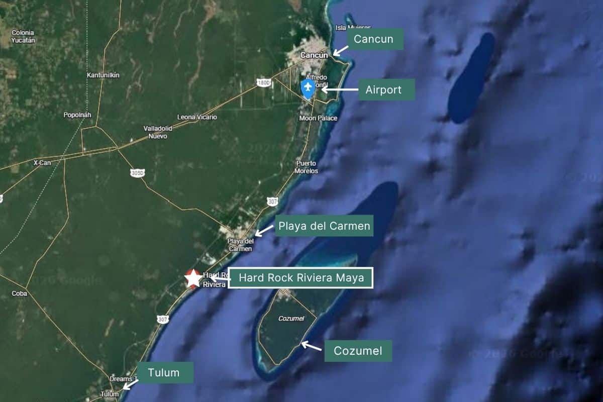map of cancun area and hard rock riviera maya
