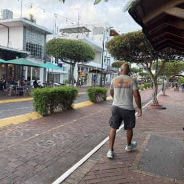 my husband walking in Puerto Ayora in the Galapagos