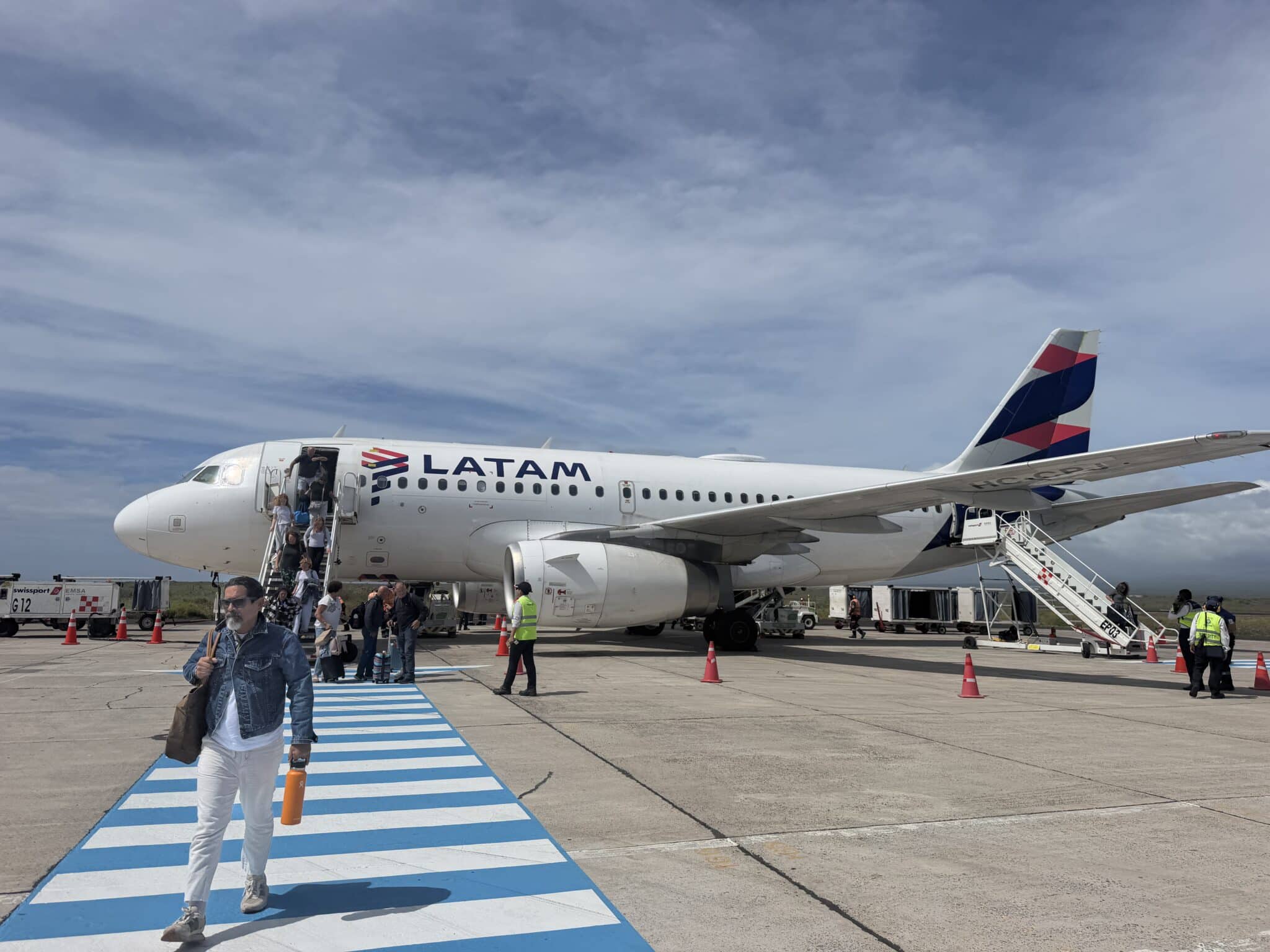 our LATAM flight landing in Baltra, Galapagos