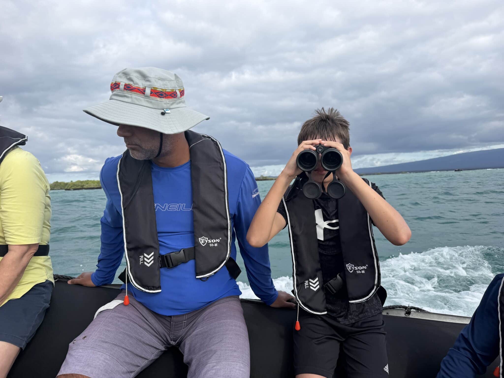 my family on a panga ride in the galapagos