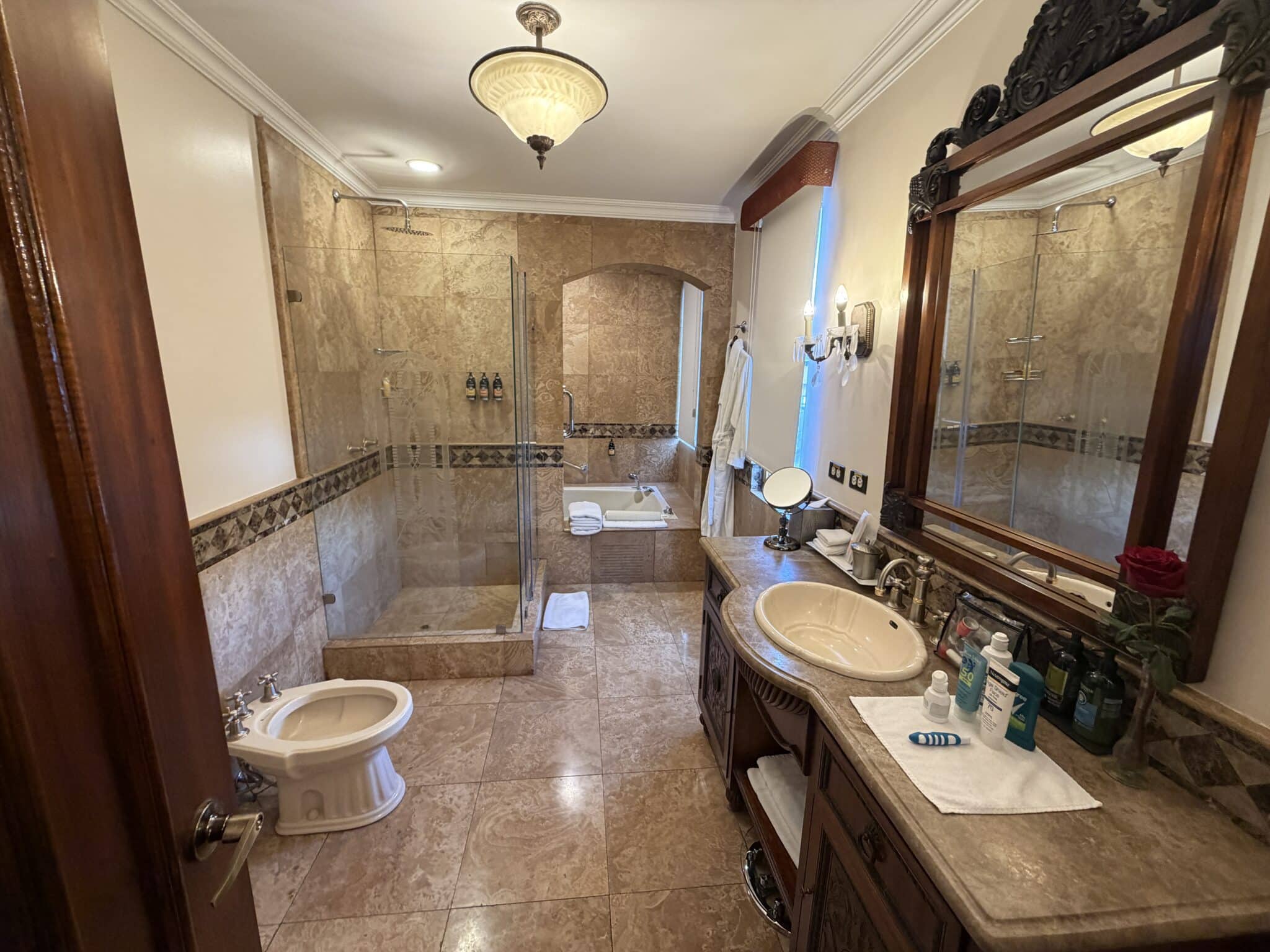 master bathroom in the presidential suite at hotel plaza grande in quito