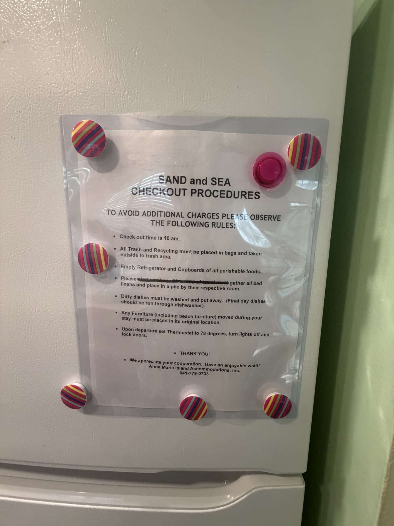 chores to be completed before check out