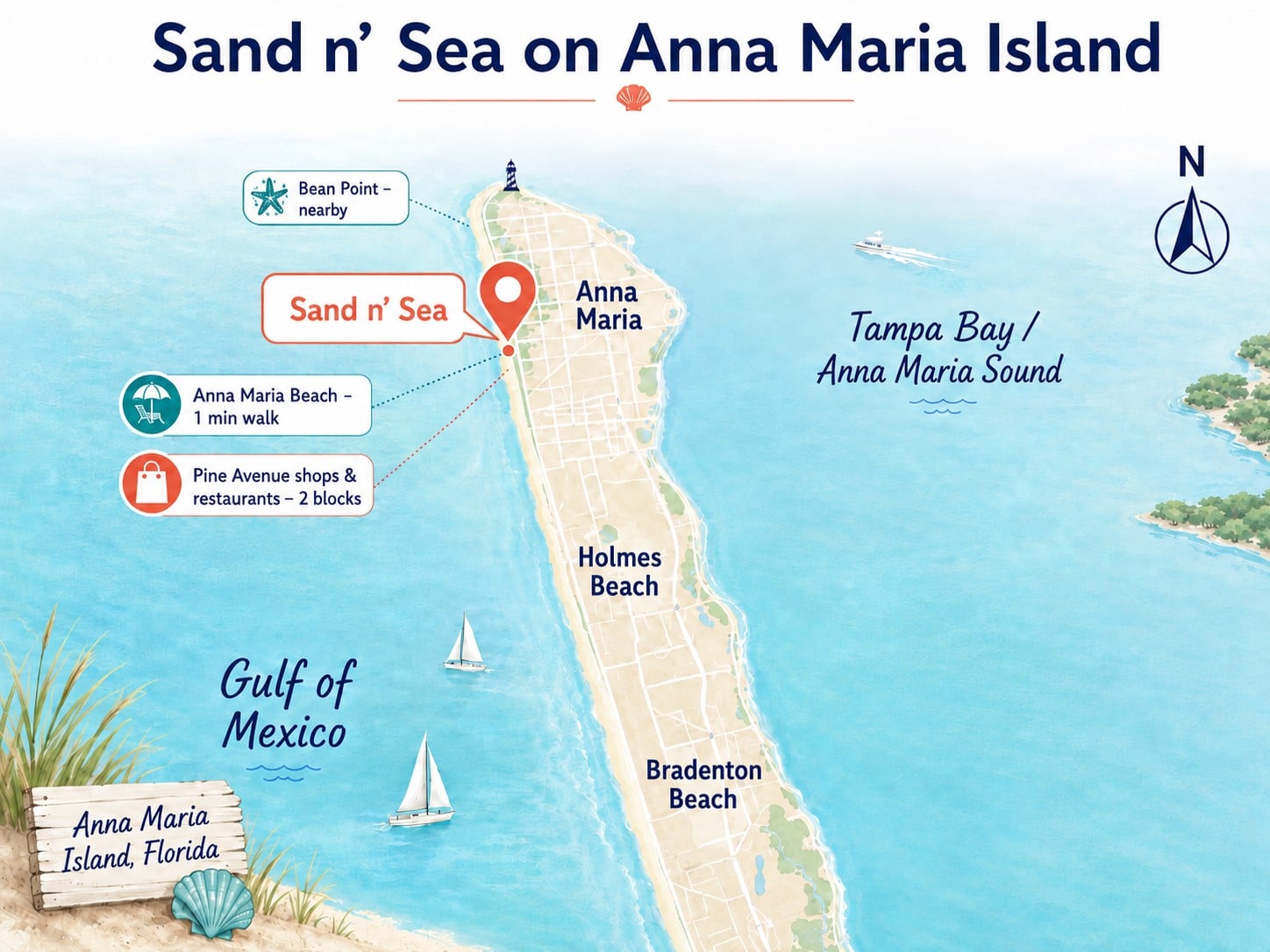 map of the sand and sea location on Anna Maria Island