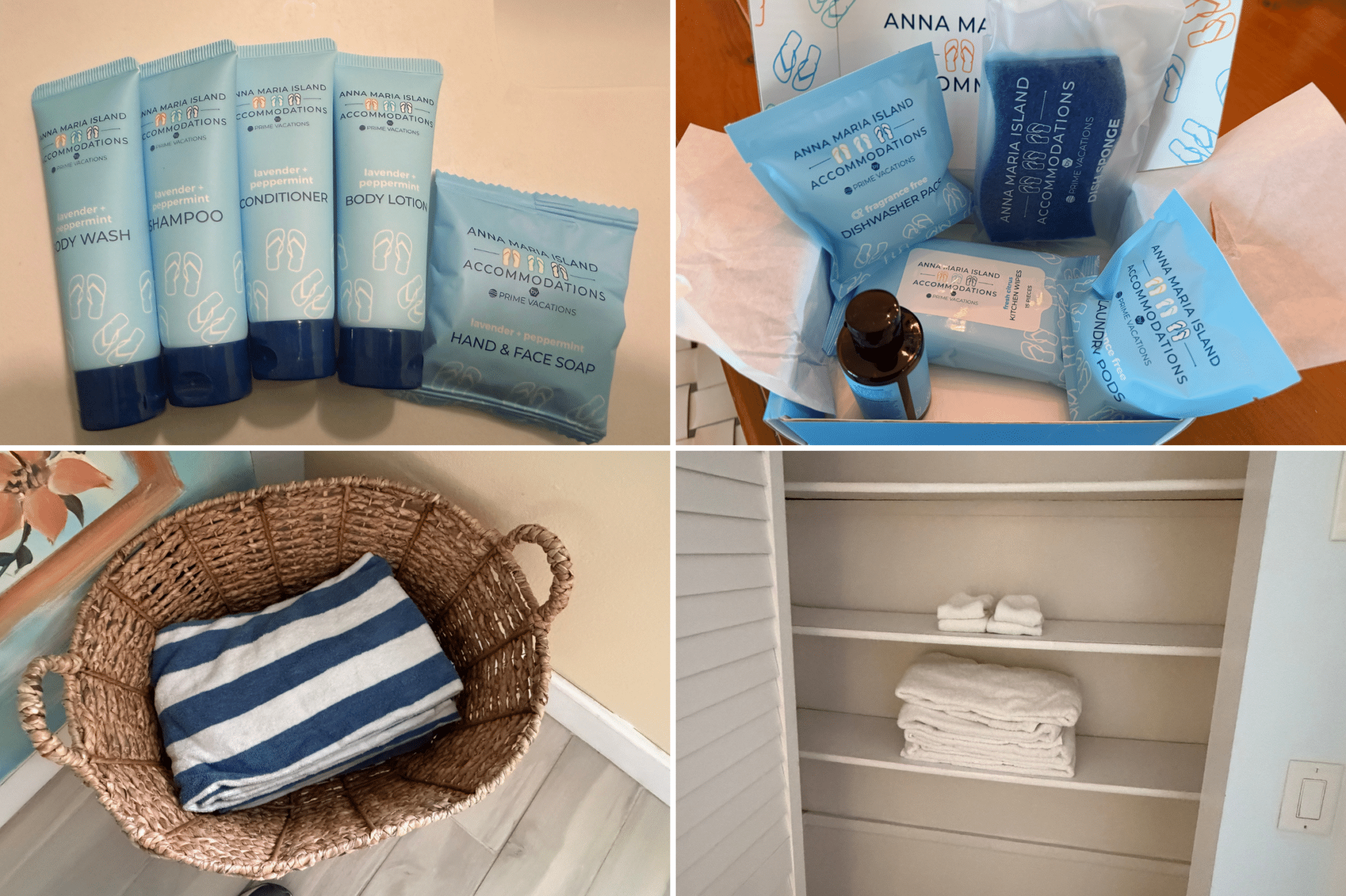 toiletries and towels provided at the rental