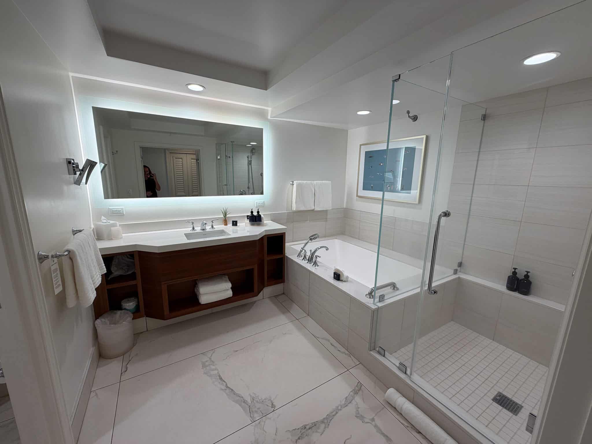 the bathroom in our double room at Grand Wailea in Maui