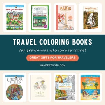 Travel coloring books for adults, including Paris, world landmark and national parks coloring books